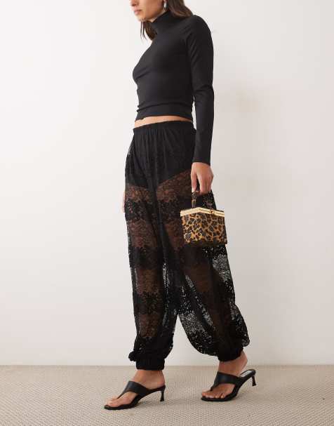 ASOS DESIGN pantalones balloon oversize de encaje combinado en negro - view 1