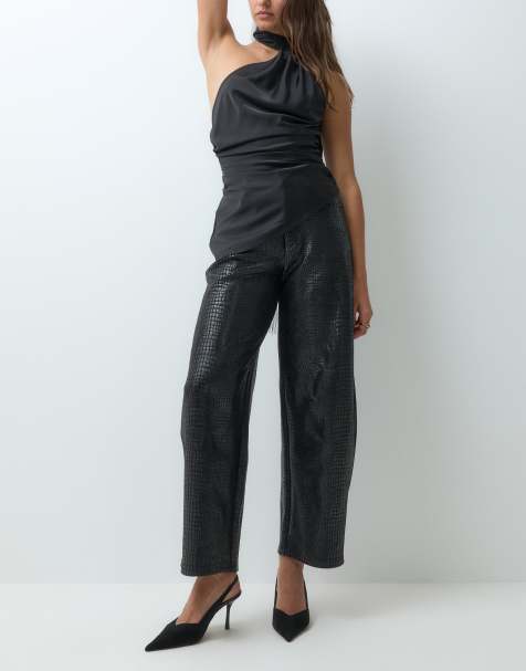ASOS DESIGN pantalones barrel con efecto cuero y efecto cocodrilo en negro - view 1