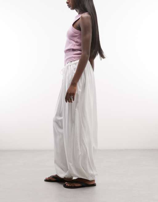 ASOS DESIGN - Pantalones blancos de corte bombacho sin cierres de mezcla de lino, 2 de 5