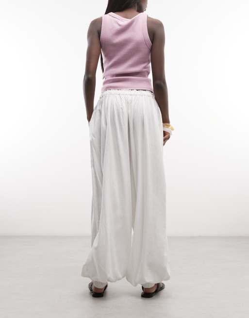 ASOS DESIGN - Pantalones blancos de corte bombacho sin cierres de mezcla de lino, 3 de 5