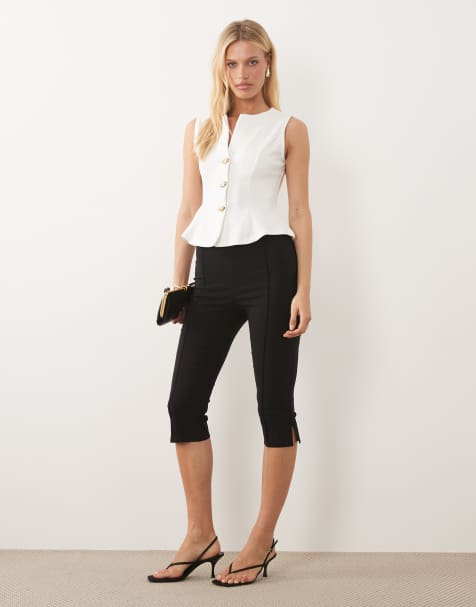ASOS DESIGN - Pantalones capri negros con abertura lateral de bengalina - view 1