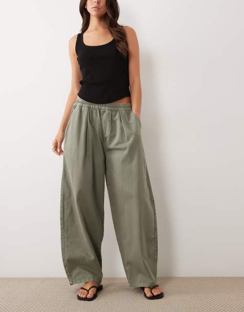 ASOS DESIGN - Pantalones caqui lavado de corte barrel sin cierres con lazada en la cintura - view 1