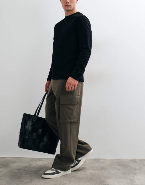 ASOS DESIGN pantalones cargo de pernera ancha y corte sastre elásticos en caqui jaspeado - view 1