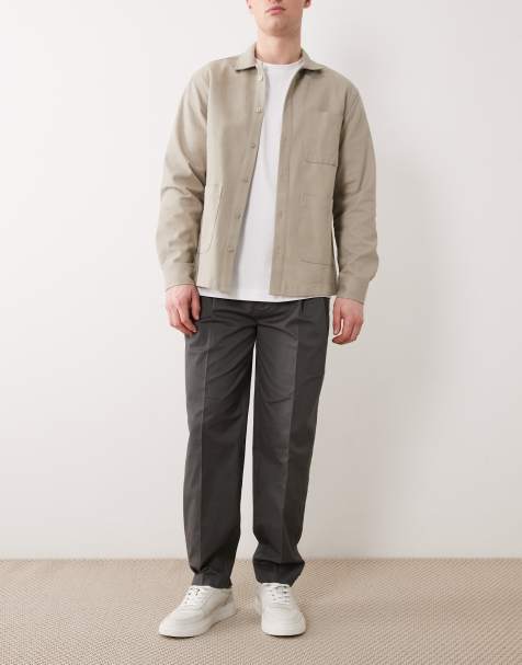 ASOS DESIGN - Pantalones chinos de sastre gris carbón de corte tapered extragrande con pinzas delanteras de tejido rico en algodón - view 1