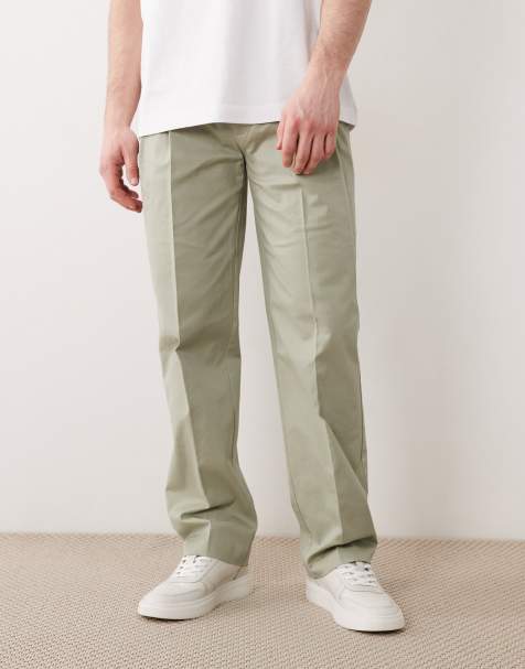 ASOS DESIGN - Pantalones chinos de sastre verde salvia de pernera recta con pinzas delanteras de tejido rico en algodón - view 1