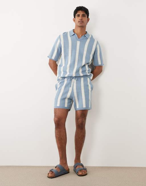 ASOS DESIGN - Pantalones cortos a rayas azules y color crudo de punto