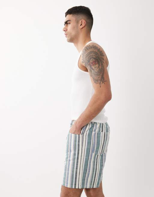 ASOS DESIGN - Pantalones cortos a rayas elásticos de corte ancho y largo medio, 3 de 5