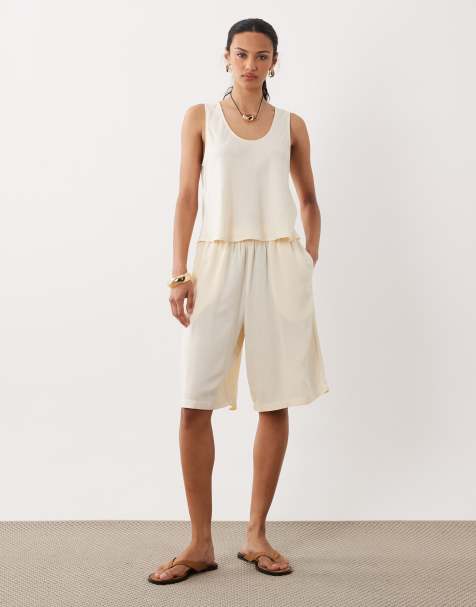 ASOS DESIGN - Pantalones cortos blanco marfil estilo bermudas de mezcla de lino - view 1