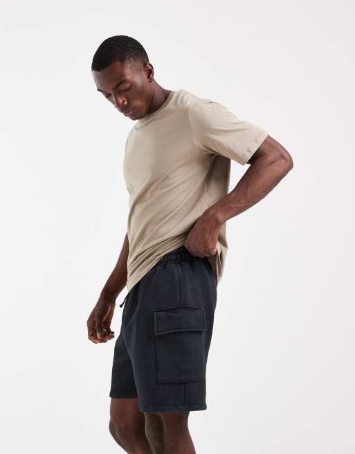 ASOS DESIGN - Pantalones cortos cargo negro lavado de corte slim de punto liso, 2 de 5