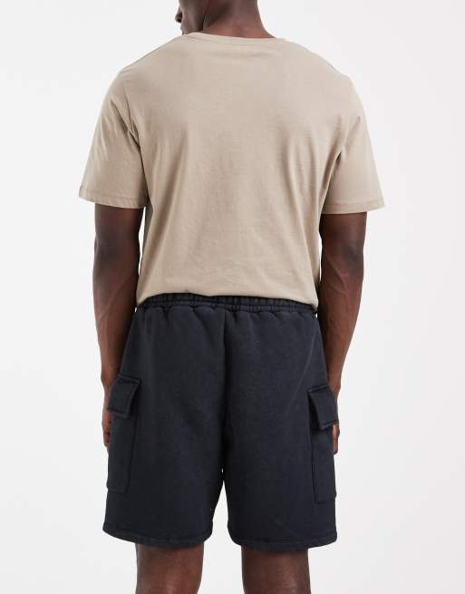 ASOS DESIGN - Pantalones cortos cargo negro lavado de corte slim de punto liso, 4 de 5