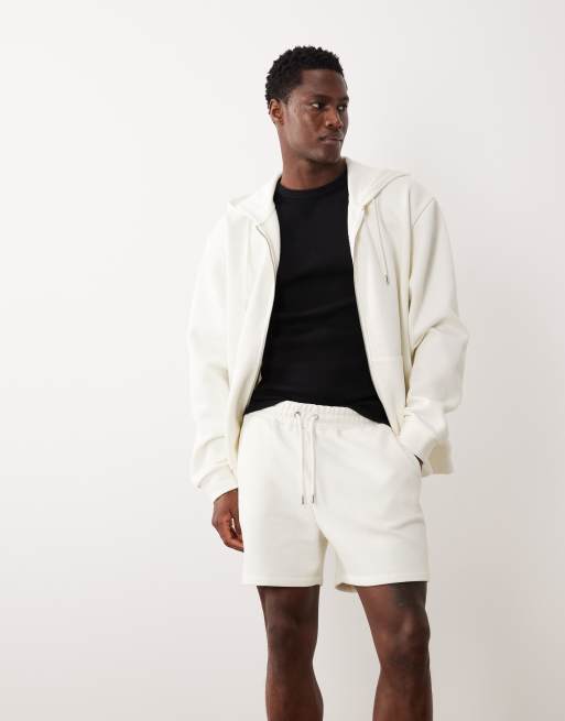 Conjunto color crema de pantalones cortos y sudadera extragrande con cremallera de piqué de ASOS DESIGN, 3 de 3
