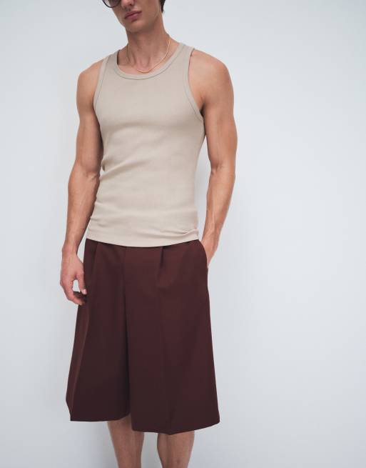 ASOS DESIGN - Pantalones cortos de sastre burdeos extragrandes estilo bermudas con pinzas, 2 de 7