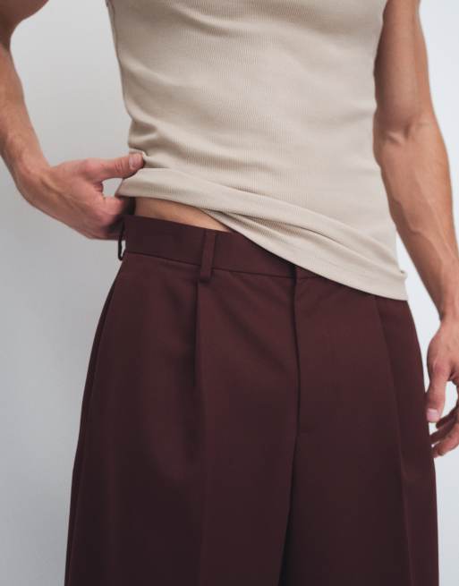 ASOS DESIGN - Pantalones cortos de sastre burdeos extragrandes estilo bermudas con pinzas, 3 de 7