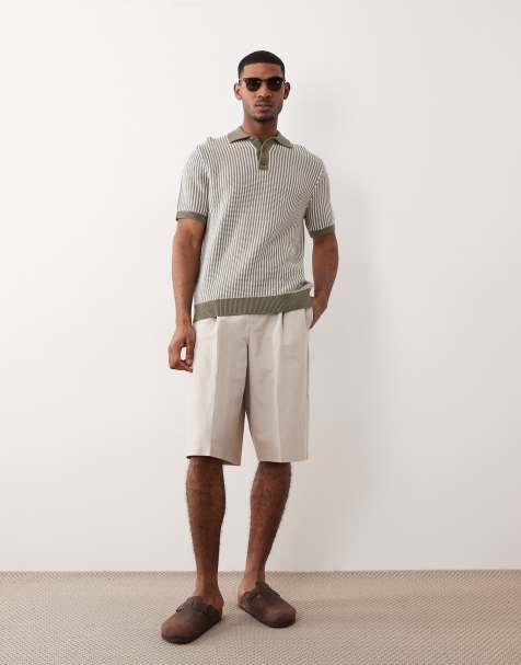 ASOS DESIGN - Pantalones cortos de sastre color piedra estilo bermudas extragrandes de tejido rico en lino - view 1