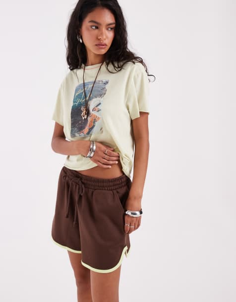 ASOS DESIGN - Pantalones cortos marrones de estilo deportivo con detalle verde - view 1