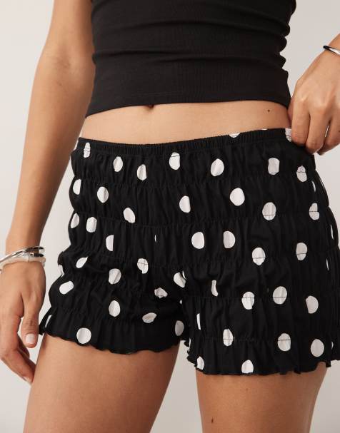 ASOS DESIGN - Pantalones cortos negros bombachos fruncidos con estampado de lunares blancos - view 1