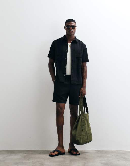 ASOS DESIGN - Pantalones cortos negros de largo medio de tejido texturizado (parte de un conjunto), 2 de 5