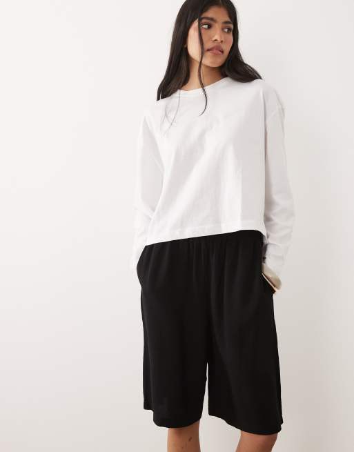 ASOS DESIGN - Pantalones cortos negros estilo bermudas de mezcla de lino, 2 de 5