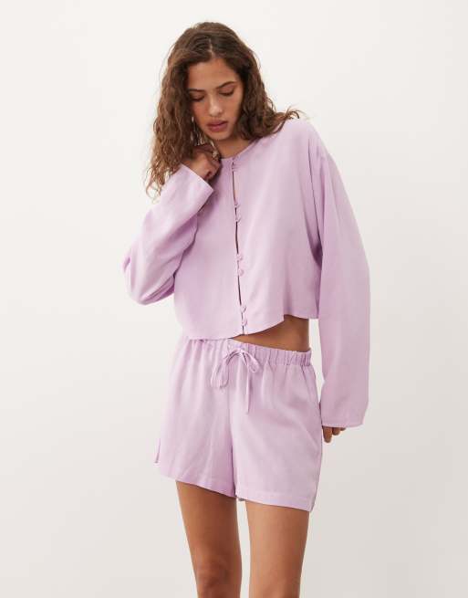 ASOS DESIGN - Pantalones cortos rosa rubor sin cierres de mezcla de lino (parte de un conjunto), 2 de 5