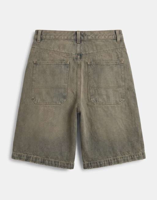 ASOS DESIGN - Pantalones cortos vaqueros azules de corte alargado suelto con lavado oscuro , 8 de 10