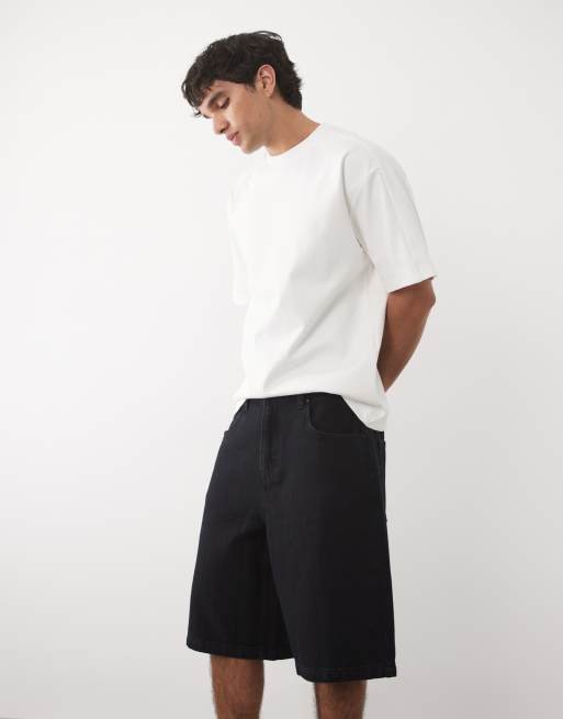 ASOS DESIGN - Pantalones cortos vaqueros azules de corte alargado suelto con patrón de espiga , 4 de 5