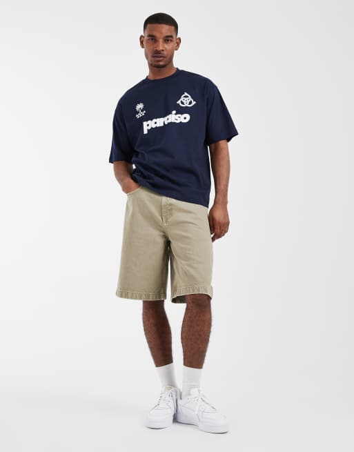 ASOS DESIGN - Pantalones cortos vaqueros caqui de corte alargado suelto , 2 de 5