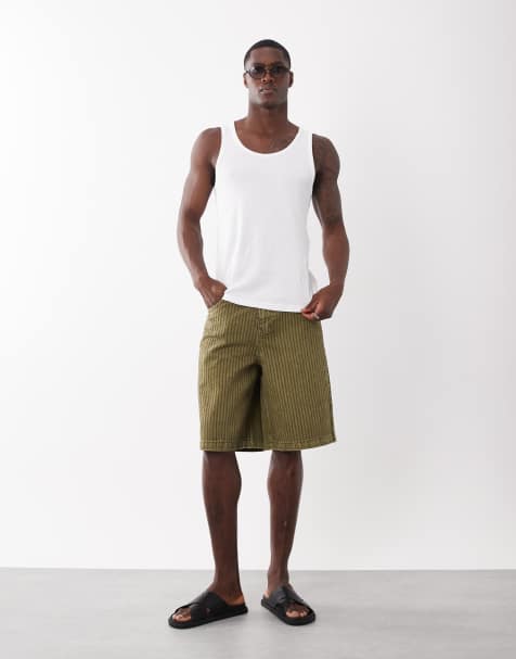 ASOS DESIGN - Pantalones cortos vaqueros caqui lavado de corte alargado suelto de tejido texturizado - view 1