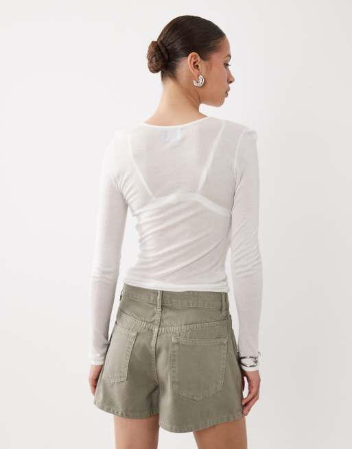 ASOS DESIGN - Pantalones cortos vaqueros caquis de talle alto, 5 de 5