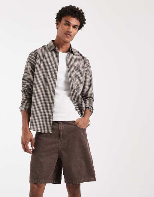 ASOS DESIGN - Pantalones cortos vaqueros marrón lavado de corte alargado suelto , 3 de 5