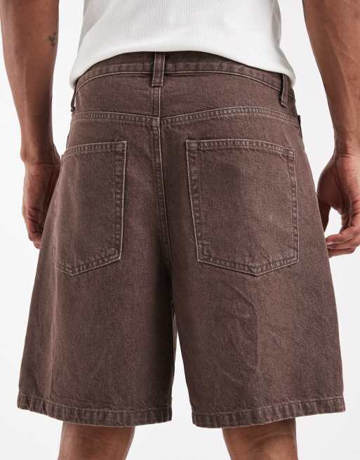 ASOS DESIGN - Pantalones cortos vaqueros marrón lavado de corte alargado suelto , 4 de 5