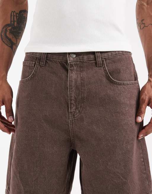 ASOS DESIGN - Pantalones cortos vaqueros marrón lavado de corte alargado suelto , 5 de 5