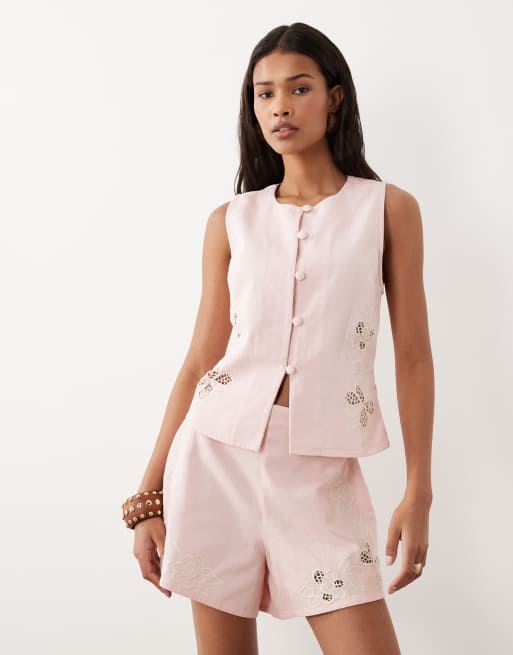 ASOS DESIGN - Conjunto rosa de top y pantalones cortos vaqueros con detalles calados, 3 de 3