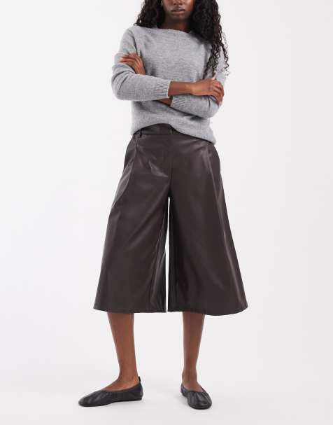 ASOS DESIGN pantalones culotte de efecto piel de talle alto en chocolate - view 1