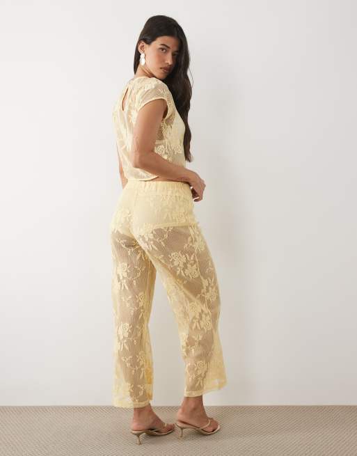 ASOS DESIGN - Pantalones de campana amarillos de encaje floral de croché (parte de un conjunto), 5 de 5