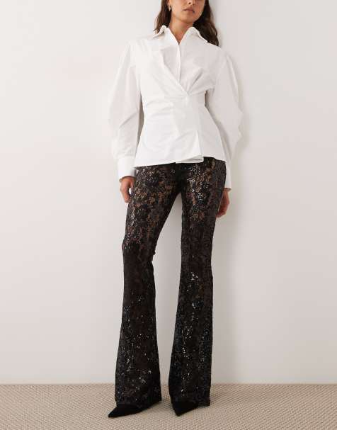 ASOS DESIGN pantalones de campana de encaje con lentejuelas negros - view 1