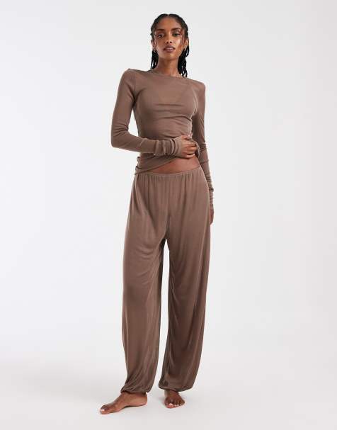 ASOS DESIGN - Pantalones de estar por casa marrones semitransparentes de corte bombacho - view 1