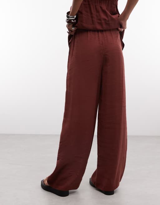 ASOS DESIGN - pantalones de pernera ancha con cintura elástica y abertura, parte de un conjunto, en chocolate, 5 de 5