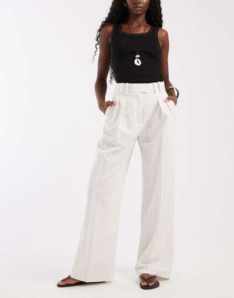 ASOS DESIGN - Pantalones de pernera ancha de efecto lino con detalle de pinzas y raya cruda - view 1