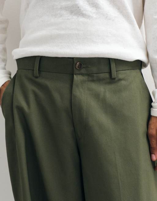 ASOS DESIGN pantalones de pernera ancha y corte barrel de algodón grueso en verde oliva, 5 de 5