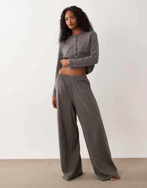 ASOS DESIGN - Pantalones de pijama a rayas marrones Mix & Match - view 1