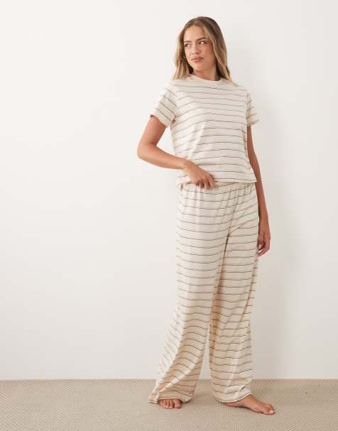 ASOS DESIGN - Pantalones de pijama color crema a rayas de algodón Mix & Match - view 1