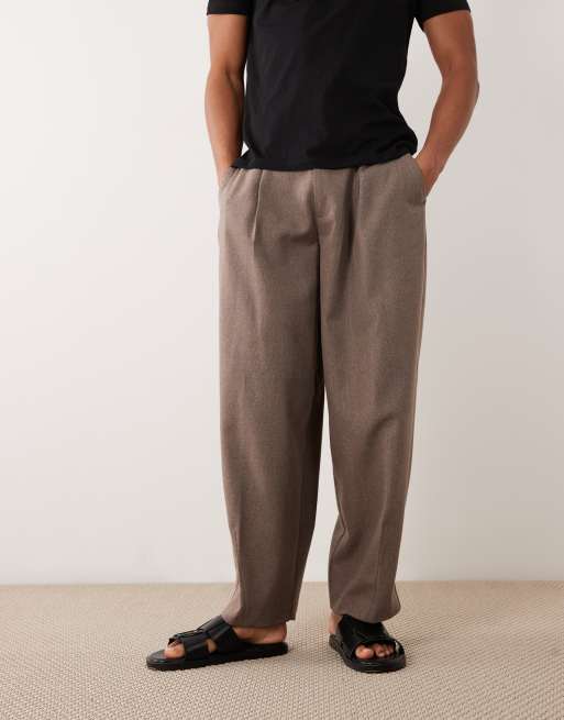 ASOS DESIGN pantalones de sastre barrel anchos con lana en espiga marrón claro, 2 de 5