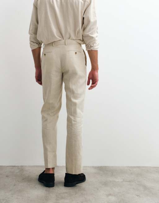 ASOS DESIGN - Pantalones de sastre beis de pernera recta de tejido rico en lino, 5 de 5