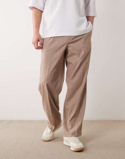 ASOS DESIGN - Pantalones de sastre beis jaspeado de corte ancho con pinzas, 2 de 5