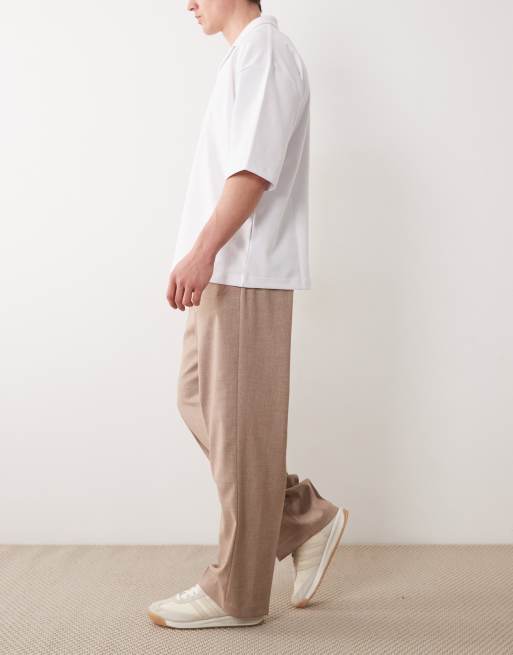 ASOS DESIGN - Pantalones de sastre beis jaspeado de corte ancho con pinzas, 3 de 5