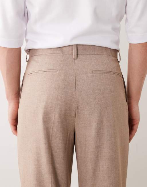 ASOS DESIGN - Pantalones de sastre beis jaspeado de corte ancho con pinzas, 4 de 5
