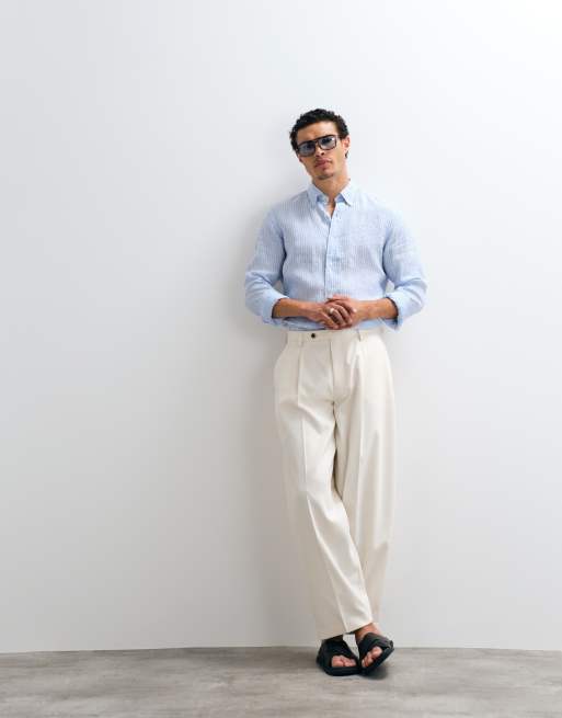 ASOS DESIGN - Pantalones de sastre blancos de pernera barrel ancha de tejido texturizado, 3 de 7