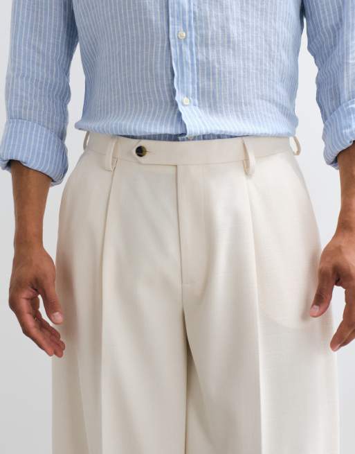 ASOS DESIGN - Pantalones de sastre blancos de pernera barrel ancha de tejido texturizado, 4 de 7