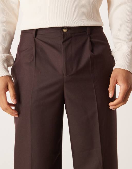ASOS DESIGN - Pantalones de sastre burdeos oscuro de corte tapered de tejido microtexturizado, 5 de 5