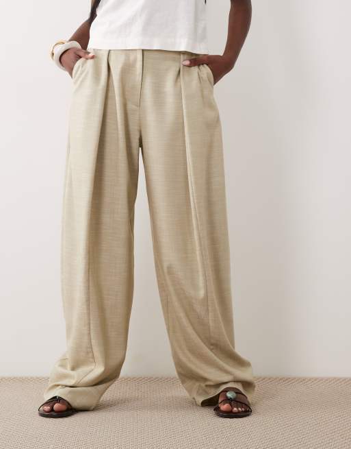 ASOS DESIGN - Pantalones de sastre caquis de pernera barrel de lino, 2 de 5